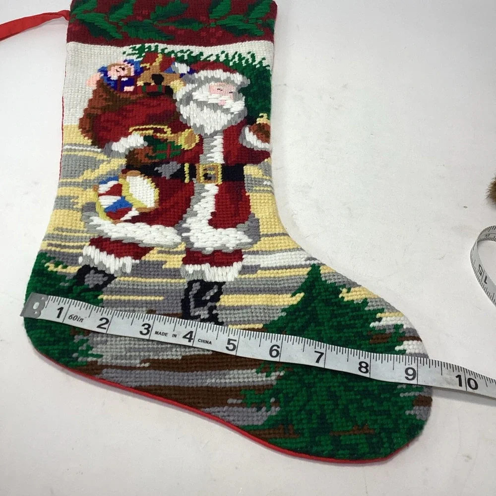 Needlepoint Embroidered Christmas Stocking SANTA BAG 15